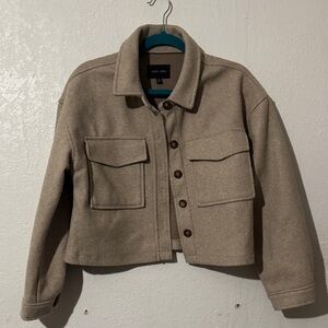 Love Tree Neutral Taupe Cropped Wool-Blend Jacket